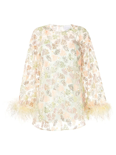 Alice Mccall Floral Print Feather Trim Dress In Green
