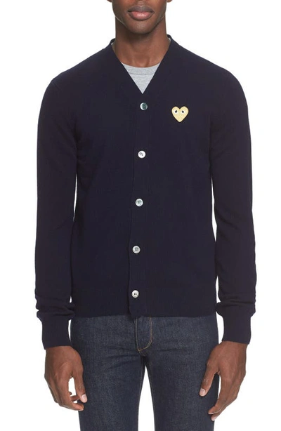 Comme Des Garçons V-neck Wool Cardigan In Navy