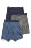 Nordstrom Men's Shop 3-pack Supima Cotton Boxer Briefs In Navy/ Charcoal/ Blue Stripe