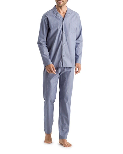 Hanro Men's Lynel Striped Cotton Pajama Set In Blue