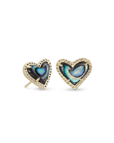 Kendra Scott Ari Heart Stud Earrings In Gold/abalone Shell