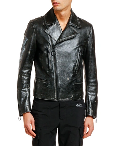 Off-white Men's Arrow Vintage Leather Biker Jacket In Black