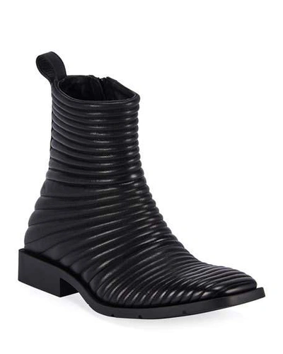 Balenciaga Men's Ribbed Leather Side-zip Boots In Black