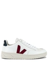 Veja V-12 Leather Trainers In White Marsala