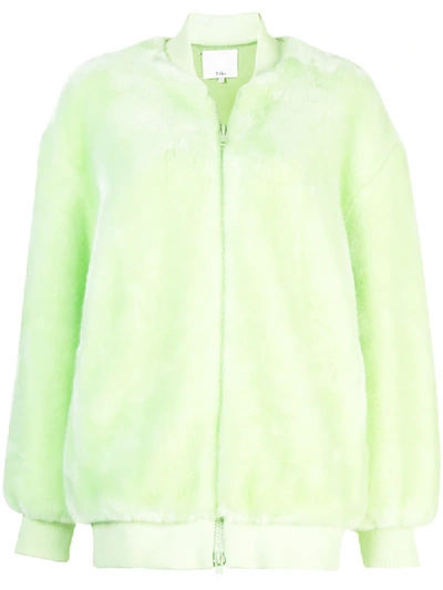 Tibi Faux Fur Track Jacket In Green