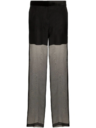 Helmut Lang Sheer Organza Mid-rise Straight-leg Silk Trousers In Black