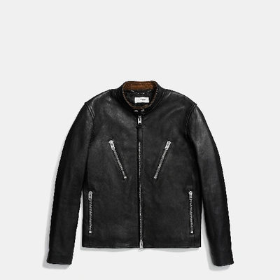 Coach Washed Leather Racer Jacket In Black