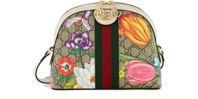 Gucci Ophidia Flora Cross Body Bag In Beige/ebony/multi