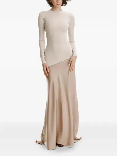 2310 Studio Asymmetric Long-sleeve Maxi Dress In Neutral
