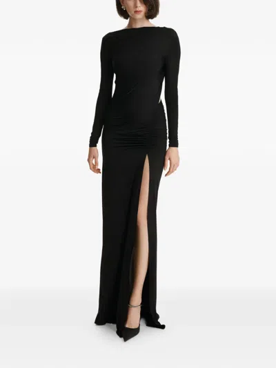 2310 Studio Draped Split Maxi Dress In Black