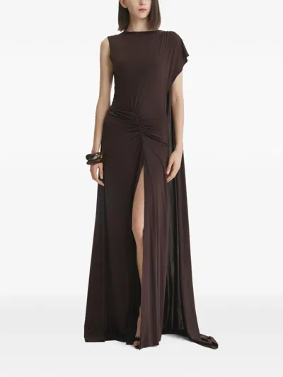 2310 Studio Gathered Cape-detail Maxi Dress In Brown