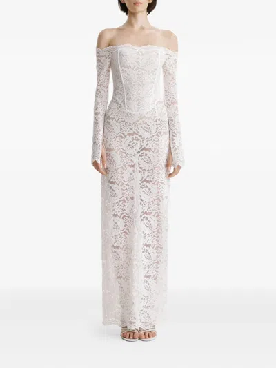 2310 Studio Lace Corset Off-shoulder Maxi Dress In White