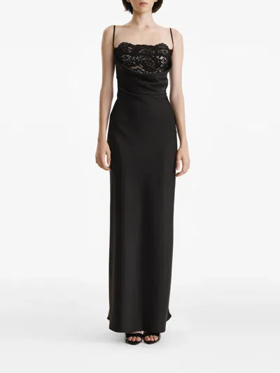 2310 Studio Lace-panel Cowl-neck Maxi Dress In Black