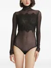 2310 Studio Lace-panel Mesh Bodysuit In Black