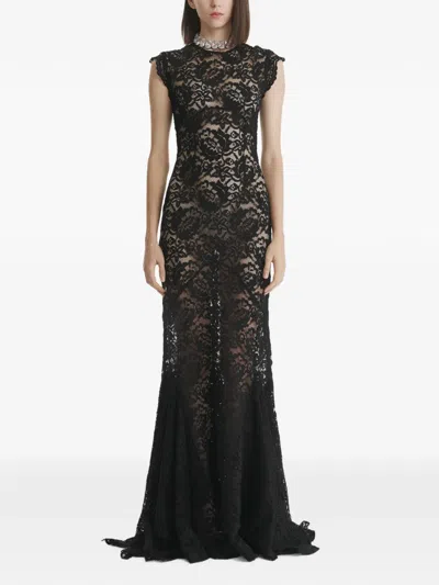 2310 Studio Lace-overlay Fishtail Maxi Dress In Black
