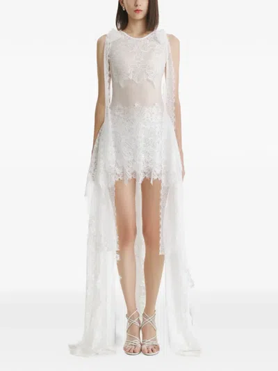 2310 Studio Lace-panelled High-low Asymmetric Dress In White