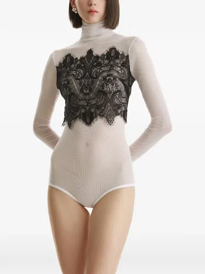 2310 Studio Lace-panelled Sheer Bodysuit In Yellow