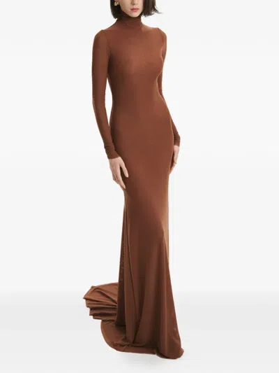 2310 Studio Long-sleeve Roll-neck Maxi Dress In Brown
