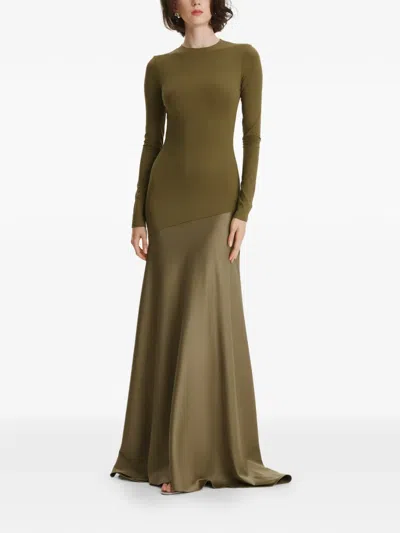 2310 Studio Long-sleeves Colour-block Maxi Dress In Green