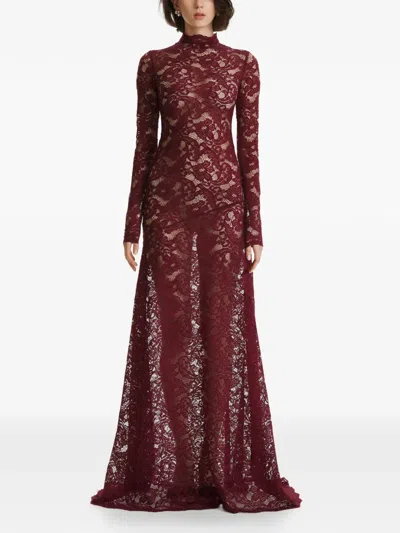 2310 Studio Long-sleeves Lace Maxi Dress In Red