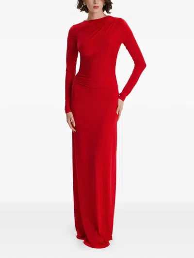2310 Studio Long-sleeves Open-back Maxi Dress In Red