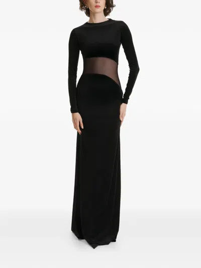 2310 Studio Long-sleeves Panelled Maxi Dress In Black