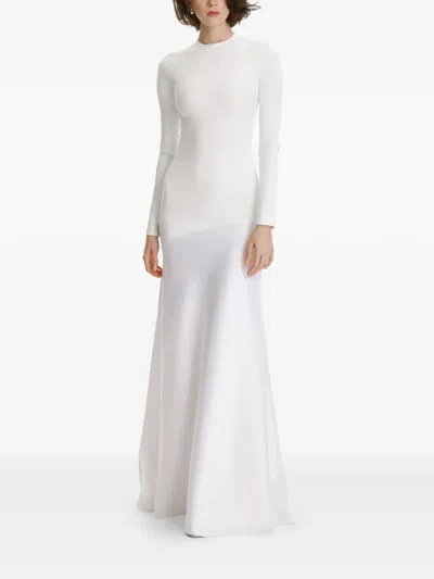 2310 Studio Long-sleeves Panelled Maxi Dress In White