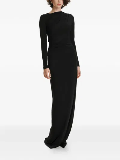 2310 Studio Long-sleeves Ruched Maxi Dress In Black