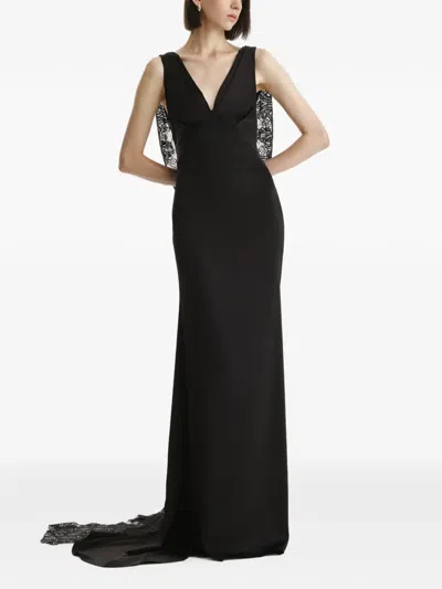 2310 Studio Maxi Lace-trim Open-back Dress In Black