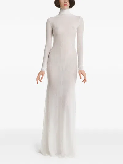 2310 Studio Mesh High-neck Maxi Dress In White