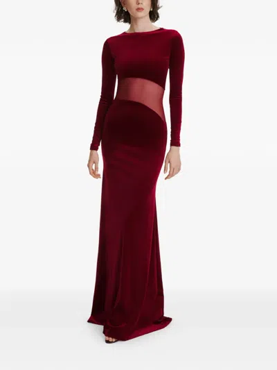 2310 Studio Mesh-panel Long-sleeves Maxi Dress In Red