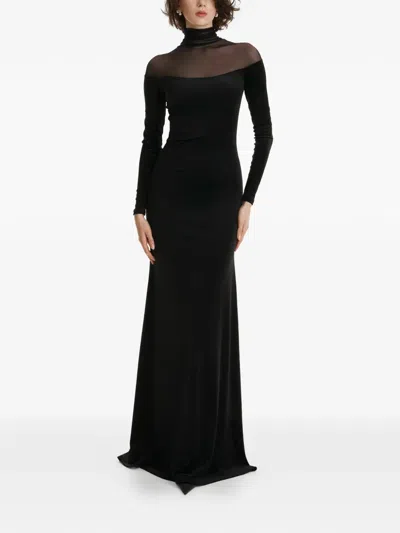 2310 Studio Mesh Turtleneck Maxi Dress In Black