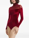 2310 Studio Mesh Velvet Bodysuit In Red