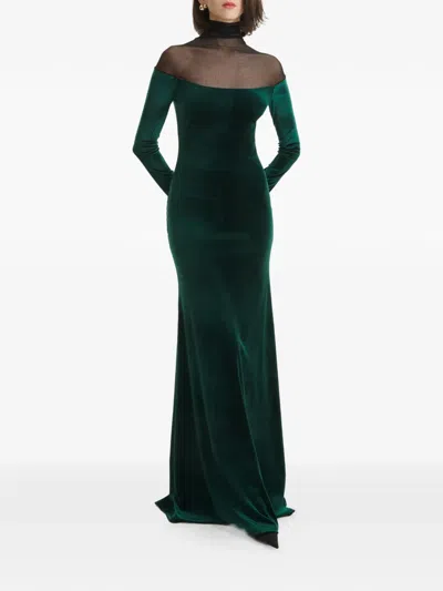 2310 Studio Mesh Velvet Maxi Dress In Green