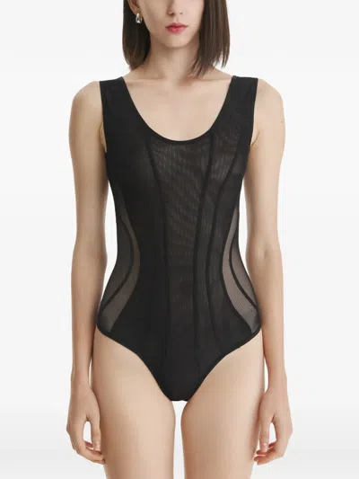 2310 Studio Mesh-panelled Bodysuit In Black