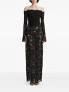 2310 Studio Off-shoulder Lace Midi Evening Dress In Black