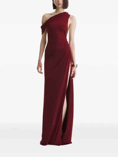 2310 Studio One-shoulder Draped Maxi Dress In Burgundy