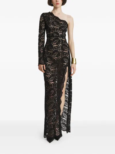 2310 Studio One-shoulder Lace-overlay Maxi Dress In Black