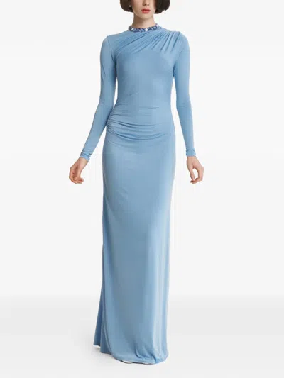 2310 Studio Ruched Open-back Maxi Dress In Blue