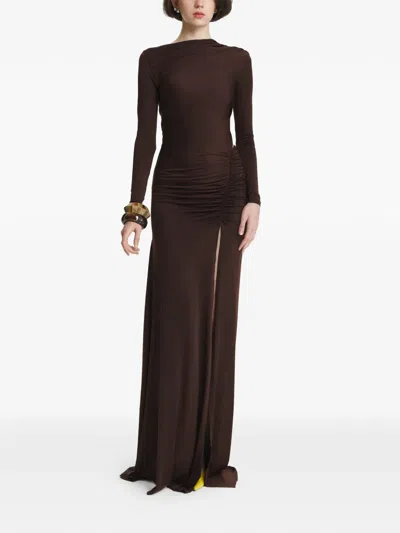 2310 Studio Ruched Open-back Maxi Dress In Brown