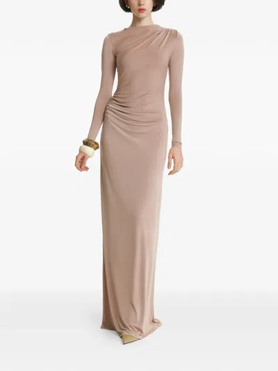2310 Studio Ruched Open-back Maxi Dress In Brown