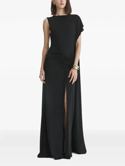 2310 Studio Ruched Slit-detail Maxi Dress In Black