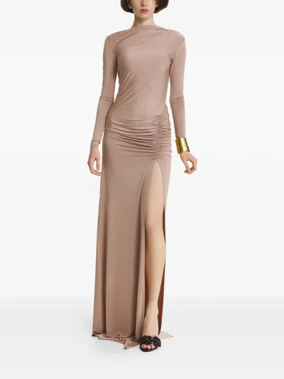 2310 Studio Ruched-detail Backless Maxi Dress In Brown