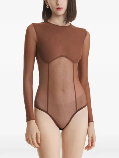 2310 Studio Sheer Panelled Bodysuit In Brown