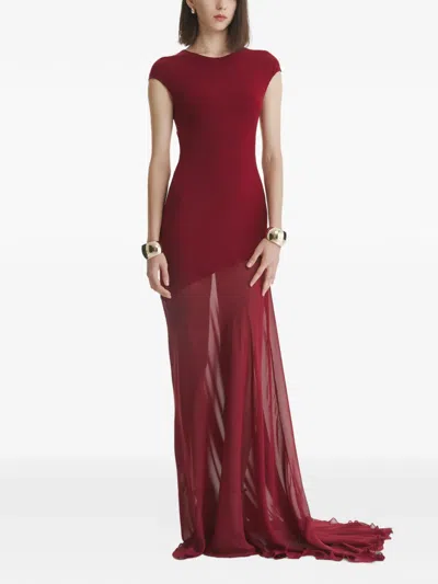 2310 Studio Sheer-panel Cap-sleeve Maxi Dress In Burgundy
