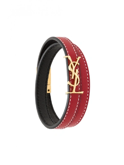 Saint Laurent Opyum Leather Bracelet In Rosso
