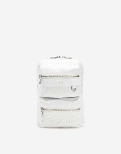 Dolce & Gabbana Dna Sicilia Nylon Backpack With Rubberized Logo In Bianco