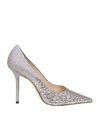 JIMMY CHOO DECOLLETE LOVE 100 IN LILAC COLOR GLITTERY FABRIC,11171420