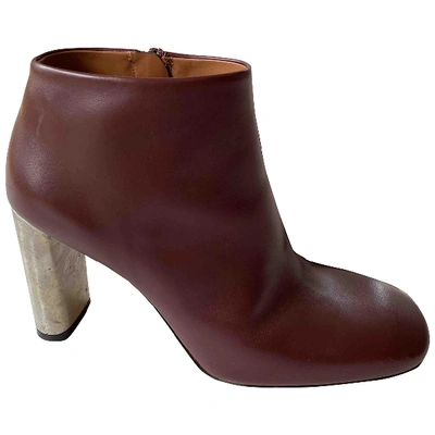 Pre-owned Celine Leather Ankle Boots In Burgundy