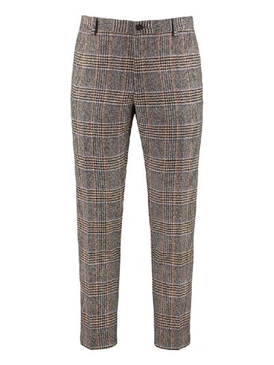Dolce & Gabbana Prince Of Wales Check Wool Trousers In Black